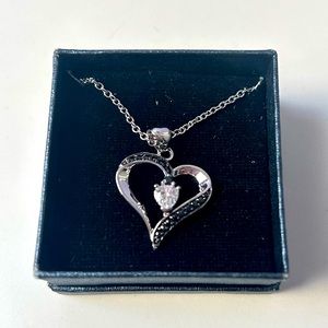 New Sterling Silver Rhodium Plated Open Heart Pendant Necklace